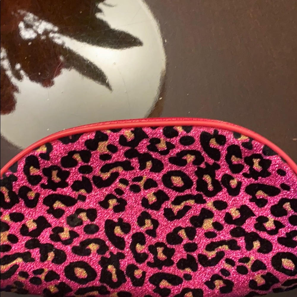 Hot pink glitter leopard print pouch